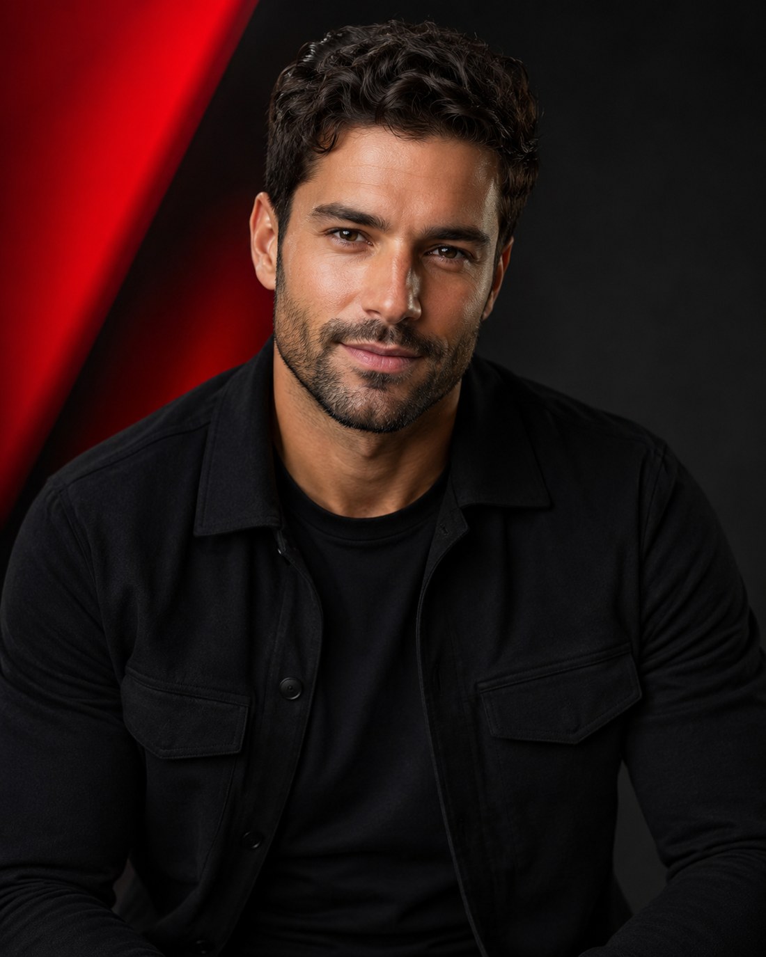 Good looking athletic man in black clothing